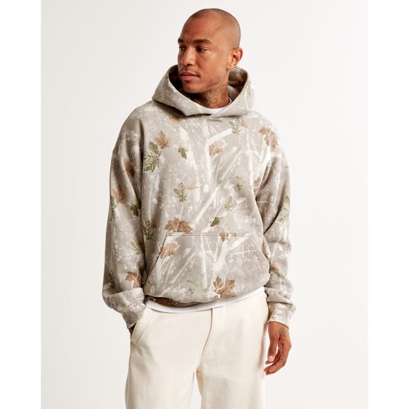 Abercrombie & Fitch Essential Popover Hoodie In off white camo Size XL - Picture 2 of 10